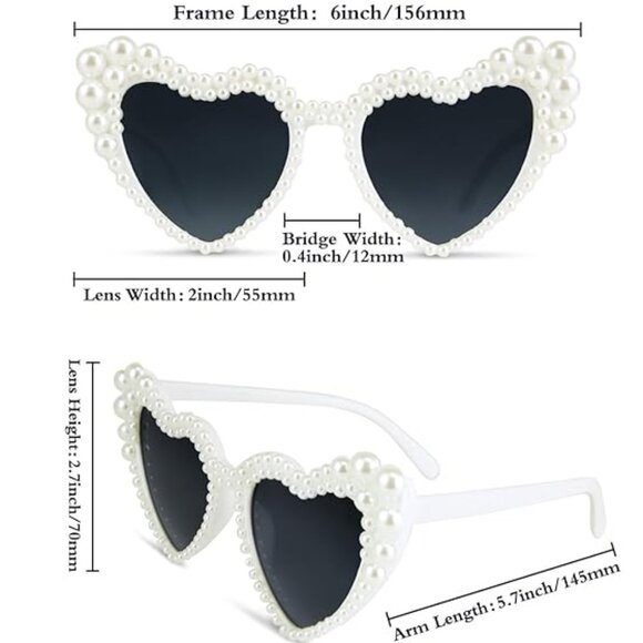 White Heart Shaped Pearl Embellished Sunglasses OS New